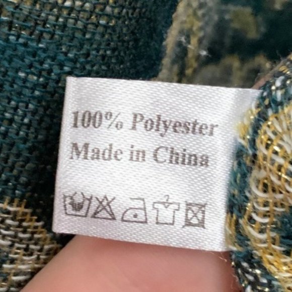 F.C Womens Vintage Scarf/Shawl Green with Gold Detailing Floral pattern Fringe S - Picture 5 of 8